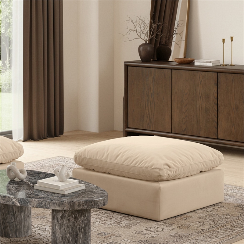 Meridian Furniture Indulge Contemporary Velvet Ottoman in Beige