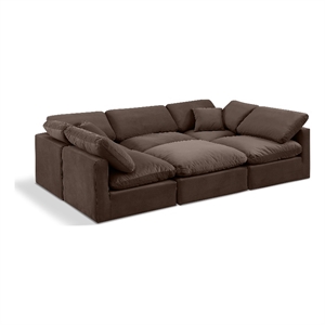 Meridian Furniture Indulge 164&quot Velvet U-Shaped Modular Sectional in Brown