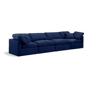 Meridian Furniture Indulge 129&quot Contemporary Velvet Modular Sofa in Navy