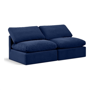 Meridian Furniture Indulge 70&quot Contemporary Velvet Modular Sofa in Navy