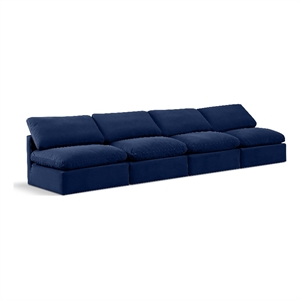 Meridian Furniture Indulge 140&quot Contemporary Velvet Modular Sofa in Navy