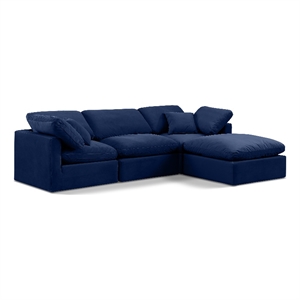 Meridian Furniture Indulge 94&quot Velvet L-Shaped Modular Sectional in Navy