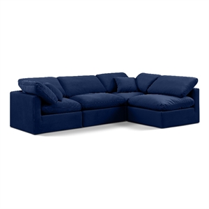 Meridian Furniture Indulge 129&quot Velvet L-Shaped Modular Sectional in Navy