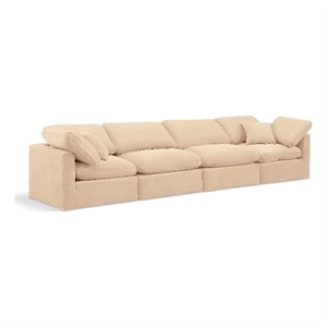 Meridian Furniture Indulge 129&quot Contemporary Velvet Modular Sofa in Beige