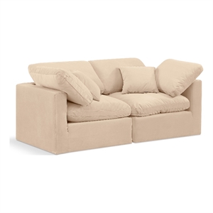 Meridian Furniture Indulge 70&quot Contemporary Velvet Modular Sofa in Beige
