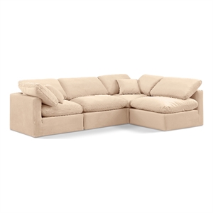 Meridian Furniture Indulge 129&quot Velvet L-Shaped Modular Sectional in Beige