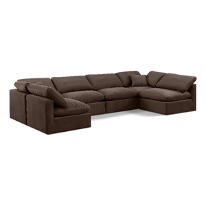 Meridian Furniture Indulge 199&quot Velvet U-Shaped Modular Sectional in Brown