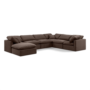 Meridian Furniture Indulge 193.5&quot Velvet U-Shaped Modular Sectional in Brown