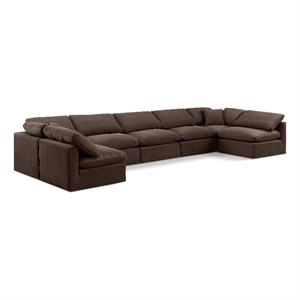 Meridian Furniture Indulge 234&quot Velvet U-Shaped Modular Sectional in Brown