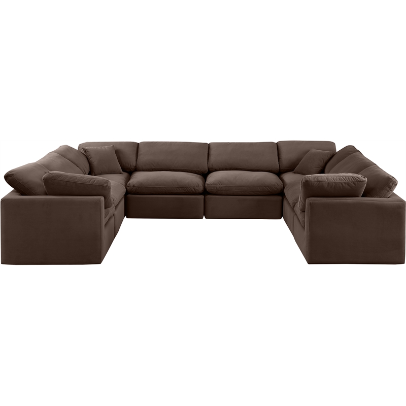 meridian furniture indulge 258&quot velvet u-shaped modular sectional in brown