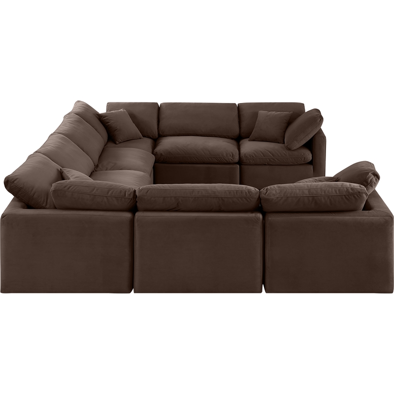 meridian furniture indulge 258&quot velvet u-shaped modular sectional in brown