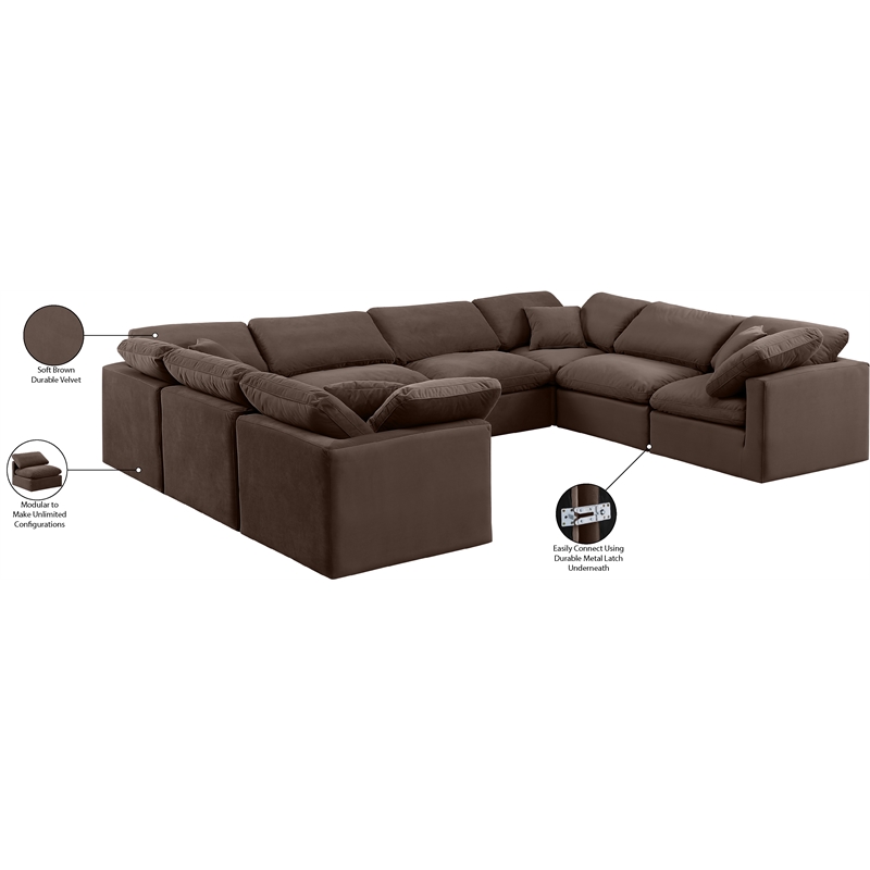 meridian furniture indulge 258&quot velvet u-shaped modular sectional in brown
