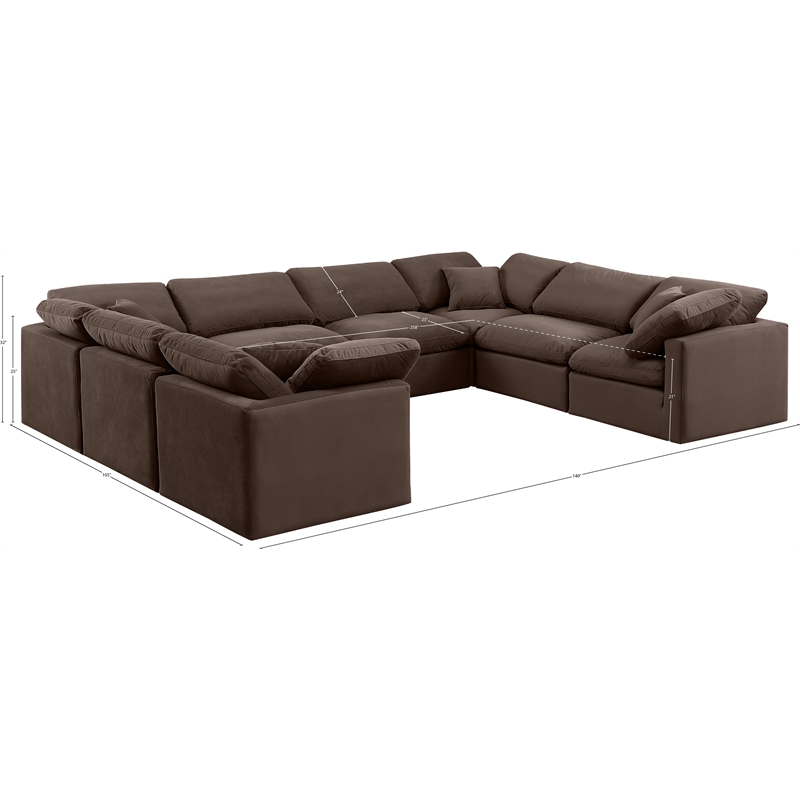 meridian furniture indulge 258&quot velvet u-shaped modular sectional in brown