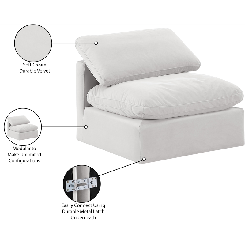 Meridian Furniture Indulge Contemporary Velvet Armless Chair in Cream