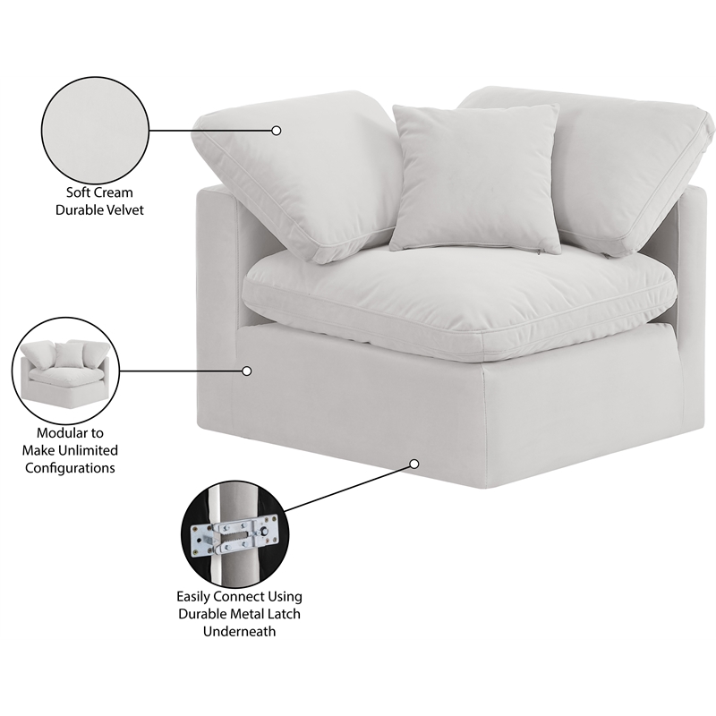 Meridian Furniture Indulge Contemporary Velvet Corner Chair in Cream