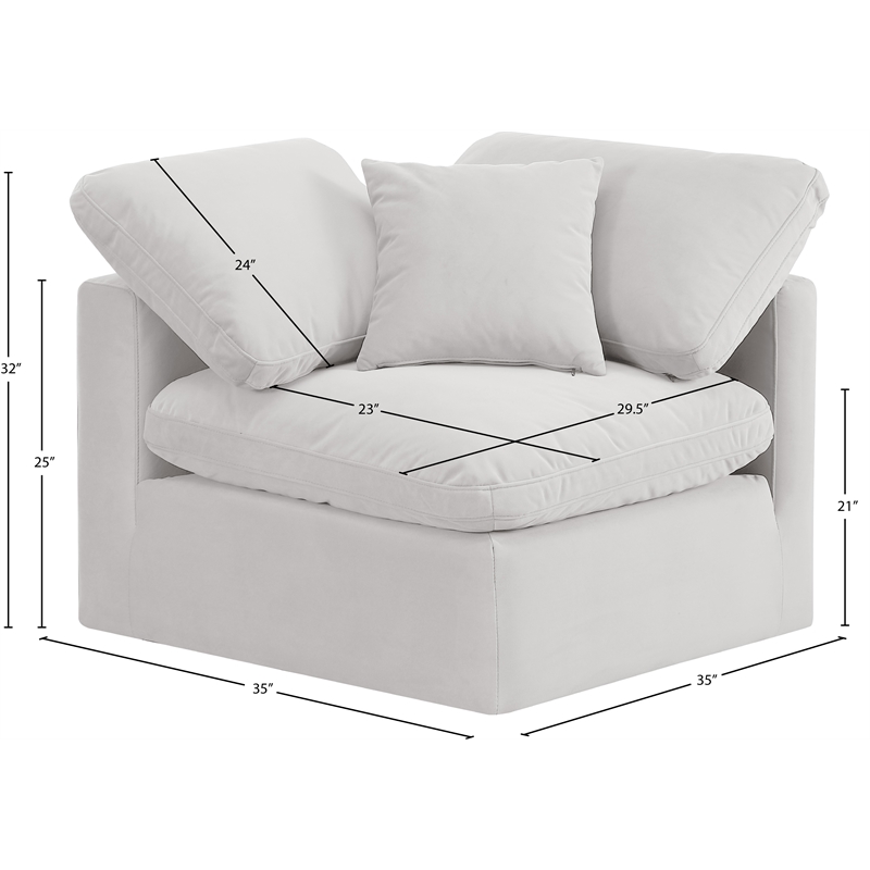 Meridian Furniture Indulge Contemporary Velvet Corner Chair in Cream