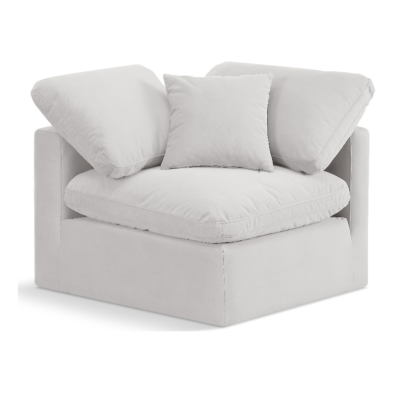 Meridian Furniture Indulge Contemporary Velvet Corner Chair in Cream