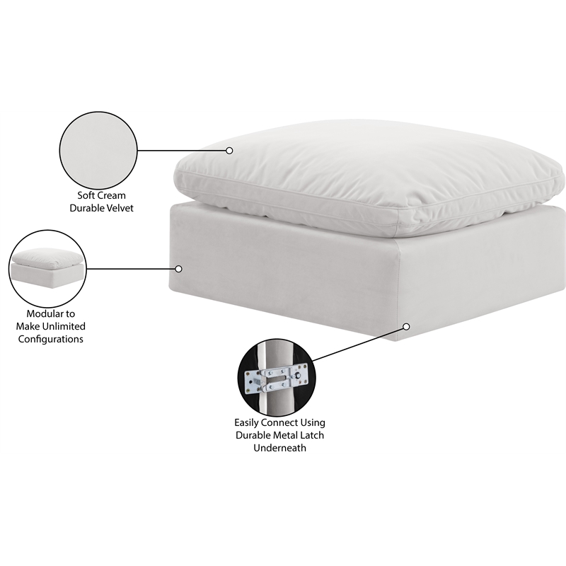 Meridian Furniture Indulge Contemporary Velvet Ottoman in Cream