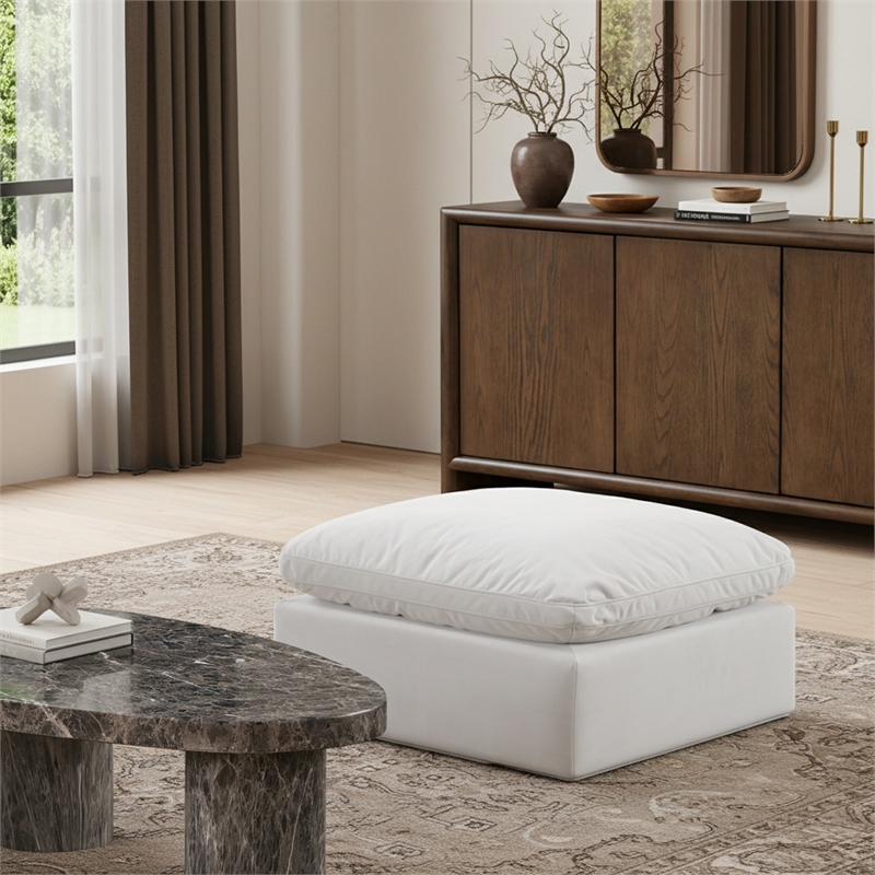 Meridian Furniture Indulge Contemporary Velvet Ottoman in Cream