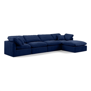 Meridian Furniture Indulge 129&quot Velvet L-Shaped Modular Sectional in Navy