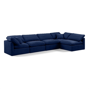 Meridian Furniture Indulge 164&quot Velvet L-Shaped Modular Sectional in Navy