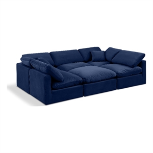 Meridian Furniture Indulge 164&quot Velvet U-Shaped Modular Sectional in Navy