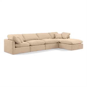 Meridian Furniture Indulge 129&quot Velvet L-Shaped Modular Sectional in Beige
