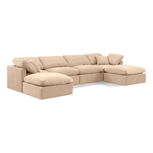 Meridian Furniture Indulge 129&quot Velvet U-Shaped Modular Sectional in Beige