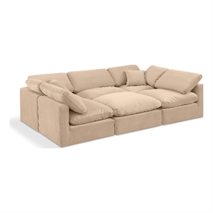 Meridian Furniture Indulge 164&quot Velvet U-Shaped Modular Sectional in Beige