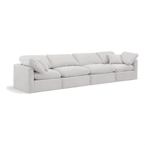 Meridian Furniture Indulge 129&quot Contemporary Velvet Modular Sofa in Cream