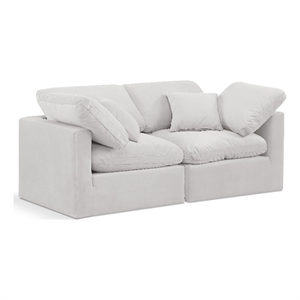 Meridian Furniture Indulge 70&quot Contemporary Velvet Modular Sofa in Cream