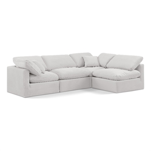 Meridian Furniture Indulge 129&quot Velvet L-Shaped Modular Sectional in Cream