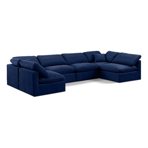 Meridian Furniture Indulge 199&quot Velvet U-Shaped Modular Sectional in Navy