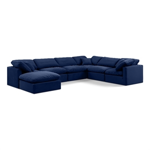 Meridian Furniture Indulge 193.5&quot Velvet U-Shaped Modular Sectional in Navy