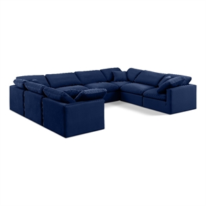Meridian Furniture Indulge 258&quot Velvet U-Shaped Modular Sectional in Navy