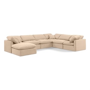 Meridian Furniture Indulge 193.5&quot Velvet U-Shaped Modular Sectional in Beige