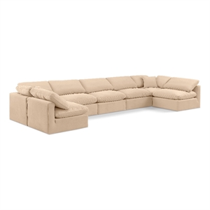 Meridian Furniture Indulge 234&quot Velvet U-Shaped Modular Sectional in Beige