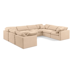 Meridian Furniture Indulge 258&quot Velvet U-Shaped Modular Sectional in Beige