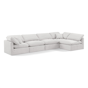 Meridian Furniture Indulge 164&quot Velvet L-Shaped Modular Sectional in Cream