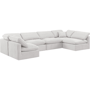 Meridian Furniture Indulge 199&quot Velvet U-Shaped Modular Sectional in Cream