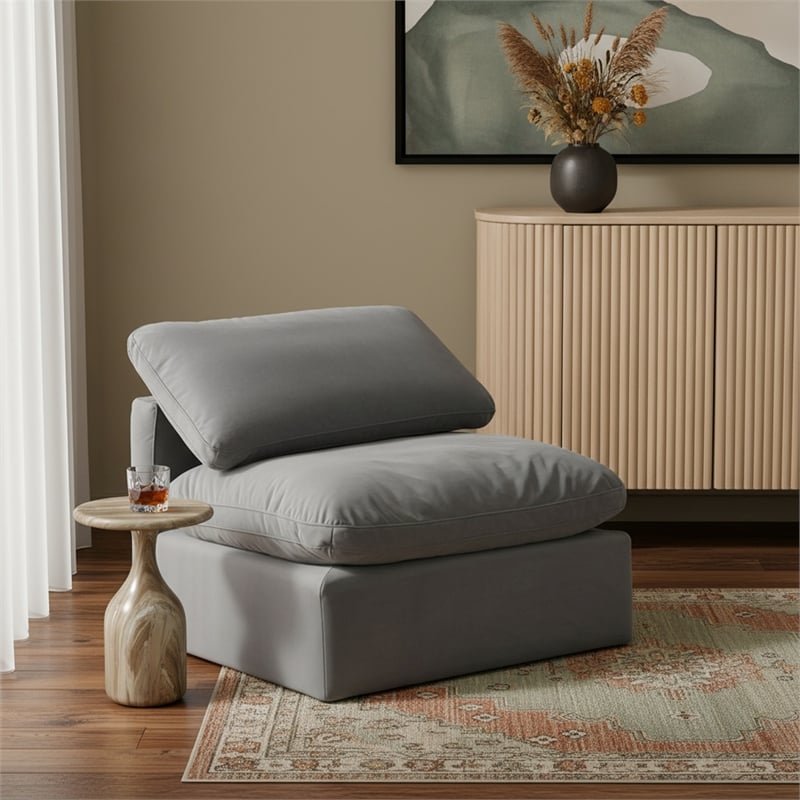 Meridian Furniture Indulge Contemporary Velvet Armless Chair in Gray