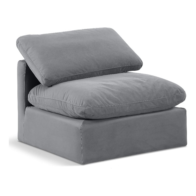 Meridian Furniture Indulge Contemporary Velvet Armless Chair in Gray