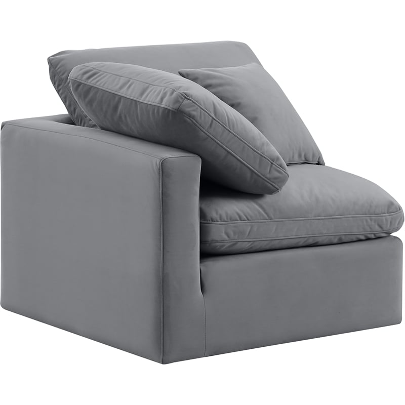 Meridian Furniture Indulge Contemporary Velvet Corner Chair in Gray