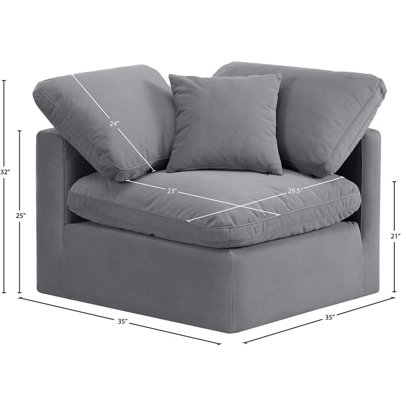 Meridian Furniture Indulge Contemporary Velvet Corner Chair in Gray
