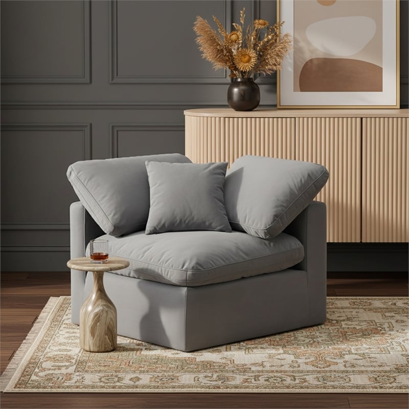Meridian Furniture Indulge Contemporary Velvet Corner Chair in Gray