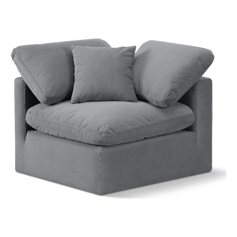 Meridian Furniture Indulge Contemporary Velvet Corner Chair in Gray