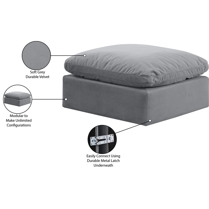Meridian Furniture Indulge Contemporary Velvet Ottoman in Gray
