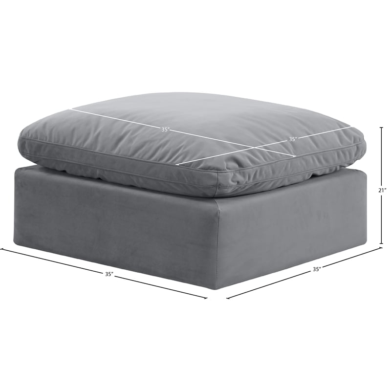 Meridian Furniture Indulge Contemporary Velvet Ottoman in Gray