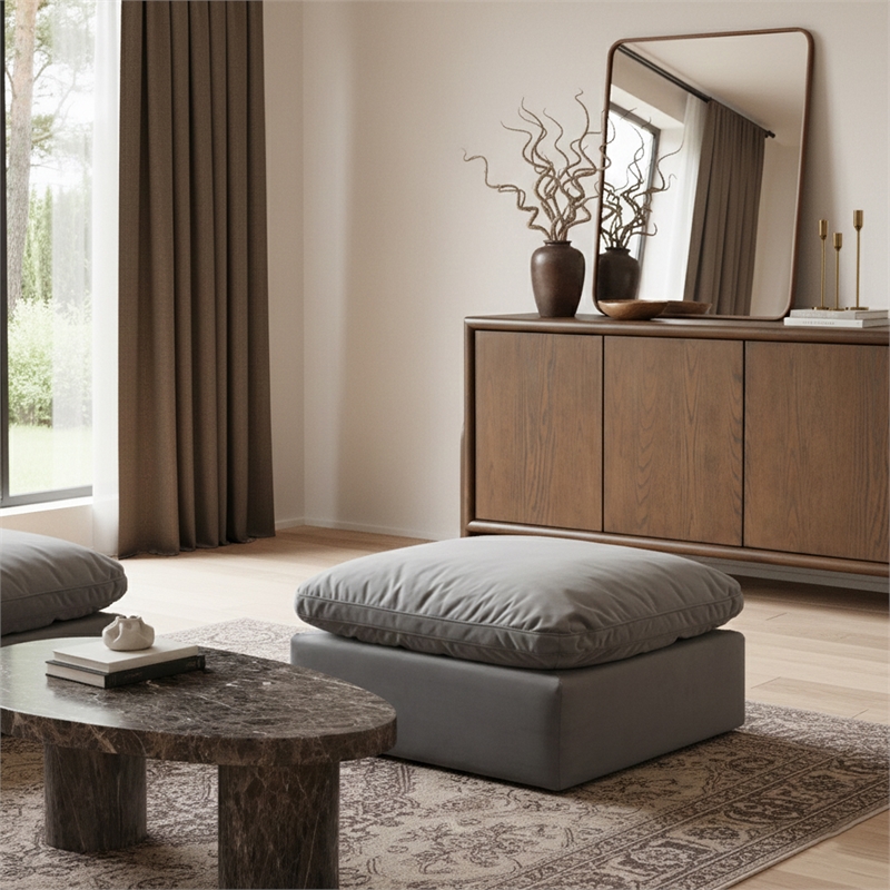 Meridian Furniture Indulge Contemporary Velvet Ottoman in Gray