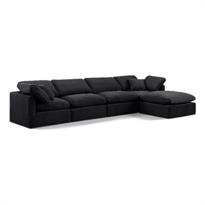 Meridian Furniture Indulge 129&quot Velvet L-Shaped Modular Sectional in Black